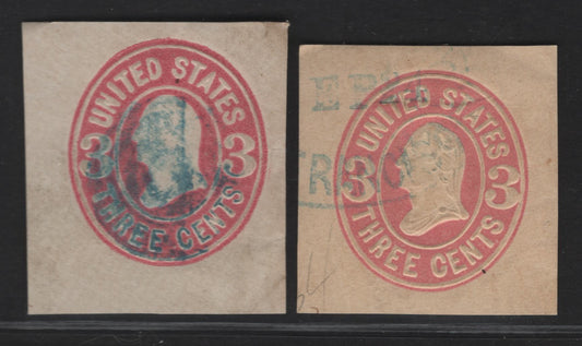 Lot 13 United States SC#U58-U59 3c Pink Washington, 1864-1865 Fifth Nesbitt Issue, 2 Very Fine Used Singles, White & Buff Papers