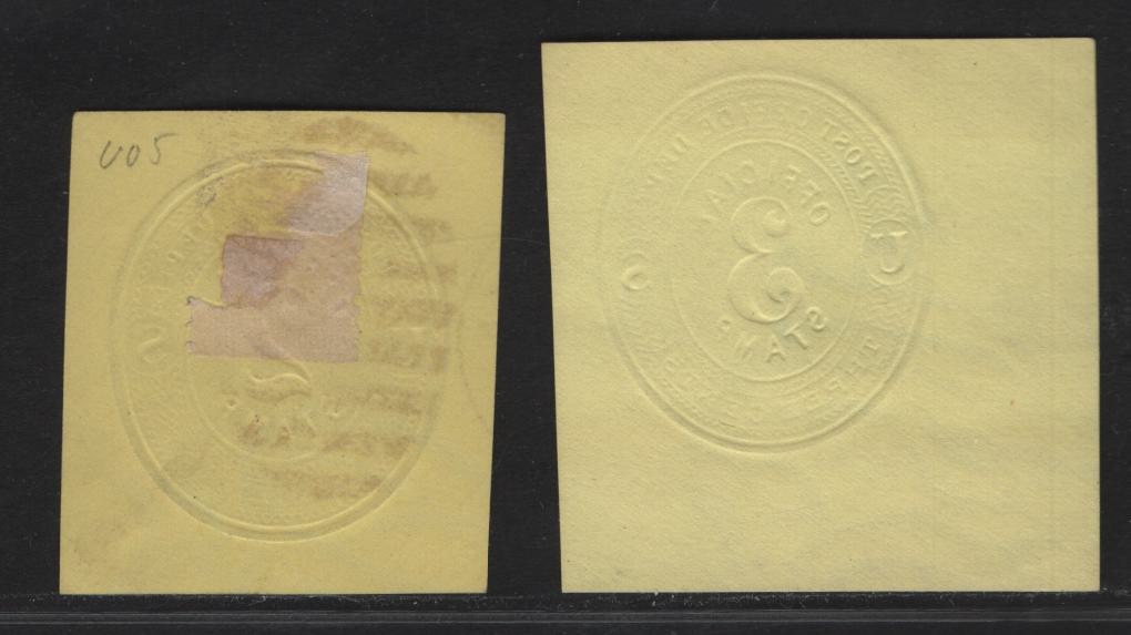 United States SC#U05, U07 3c Black Official, 1874-1879 Official Issues,  Very Fine Used Singles, Lemon Paper, 9.25mm Tall Numerals