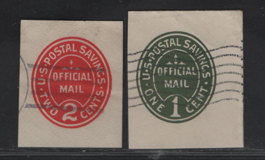 Lot 134 United States SC#U070 1c && 2c Green & Carmine Postal Savings, 1911 Postal Savings Issue,  Fine/Very Fine Used Singles, 1c Green On White
