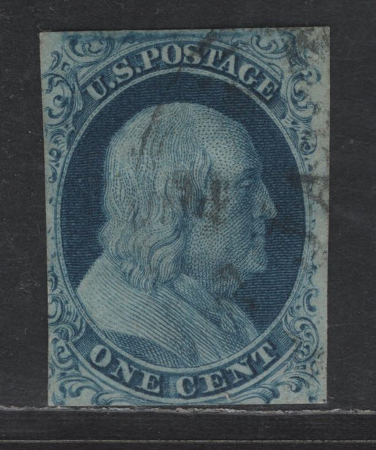 Lot 136 (C) United States Of America SC#7 1c Blue Benjamin Franklin, 1851-1857 Imperf Toppan Carpenter Issue, A VG Used Single Type II