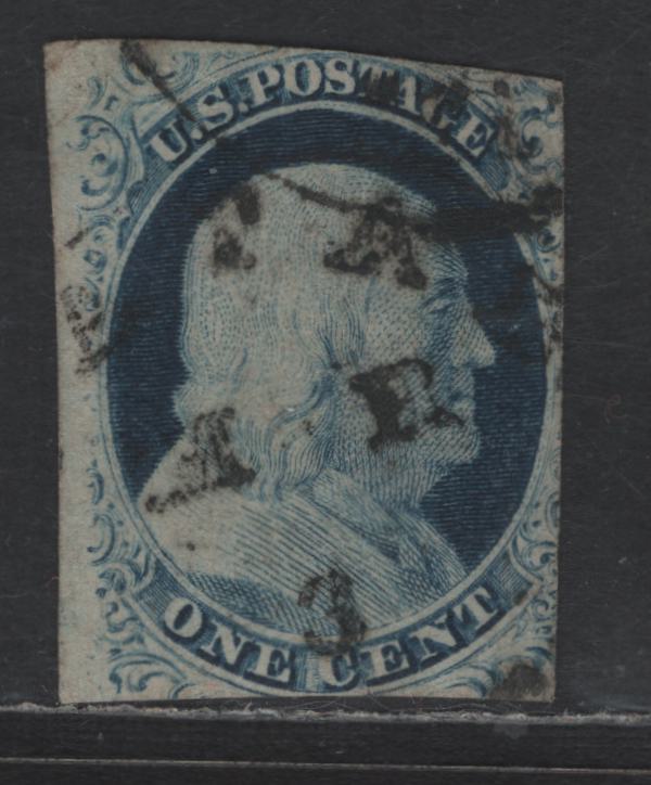 Lot 137 United States Of America SC#9 1c Blue Benjamin Franklin, 1851-1857 Imperf Toppan Carpenter Issue, A Good Used Single Type IV