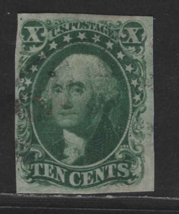 Lot 139 (C) United States Of America SC#14 10c Green George Washington, 1851-1857 Imperf Toppan Carpenter Issue, A VG Used Single Type II