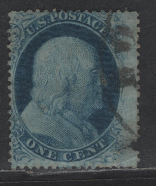 Lot 141 (C) United States Of America SC#24 1c Blue Benjamin Franklin, 1857-1861 Perforated Toppan Carpenter Issue, A Fair Used Single Type V, Severe Fault At LR