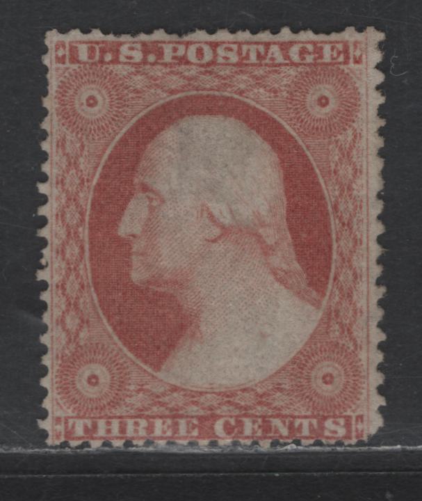 Lot 142 United States Of America SC#26 3c Rose George Washington, 1857-1861 Perforated Toppan Carpenter Issue, A Fine Regummed Single Type III, Professionally Regummed To Appear NH