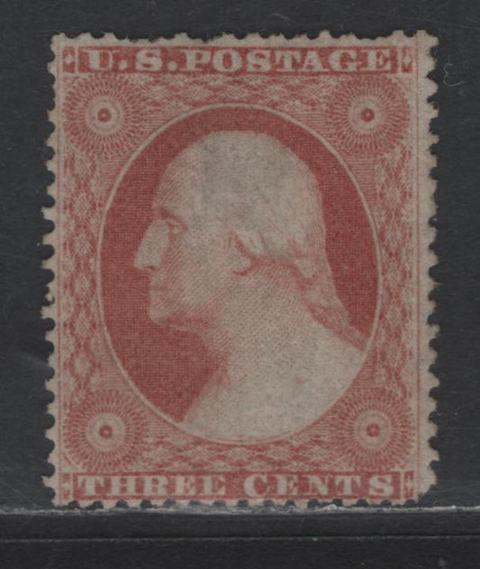 Lot 142 United States Of America SC#26 3c Rose George Washington, 1857-1861 Perforated Toppan Carpenter Issue, A Fine Regummed Single Type III, Professionally Regummed To Appear NH