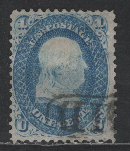 Lot 146 (C) United States Of America SC#63 1c Blue Benjamin Franklin, 1861-1869 Civil War Issue, A Fine Used Single Straight Line Paid Cancel