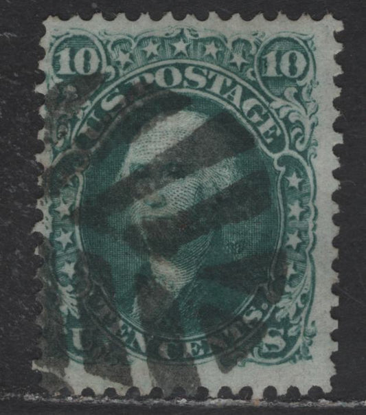 Lot 150 (C) United States Of America SC#96 10c Green George Washington, 1861-1869 Civil War Issue, A Fine Used Single With F Grill