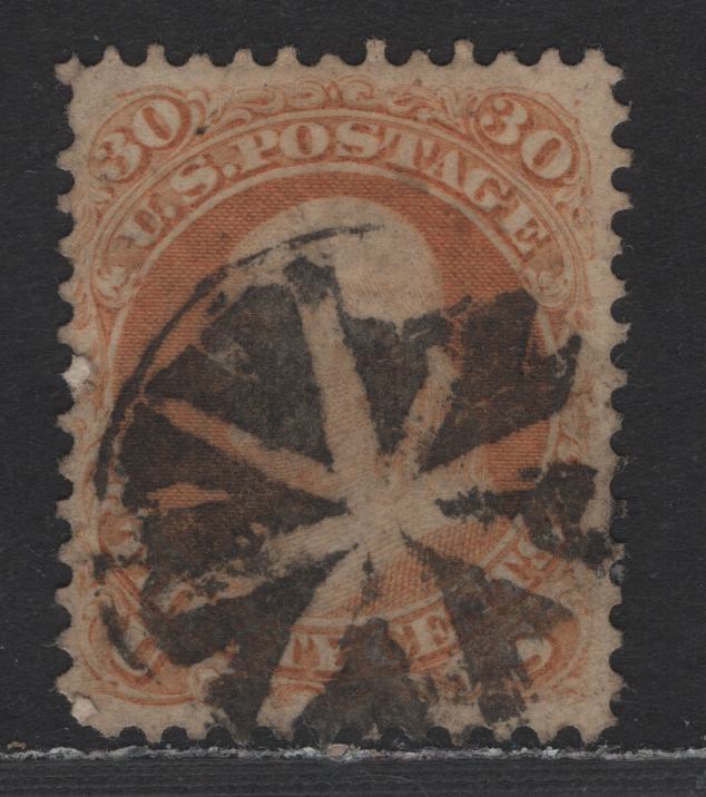 Lot 153 (C) United States Of America SC#71 30c Orange Benjamin Franklin, 1861-1869 Civil War Issue, A Fine Used Single With Circle Of Wedges Cancel