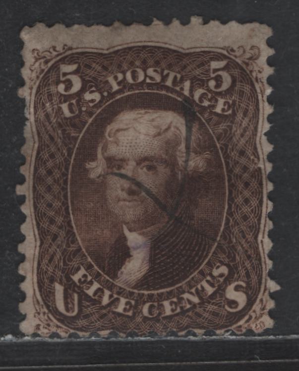 Lot 156 (C) United States Of America SC#76 5c Dark Brown Thomas Jefferson, 1861-1869 Civil War Issue, A Good Used Single