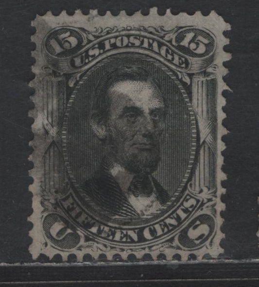 Lot 157 (C) United States Of America SC#98 15c Black Abraham Lincoln, 1861-1869 Civil War Issue, A Fine Used Single With F Grill