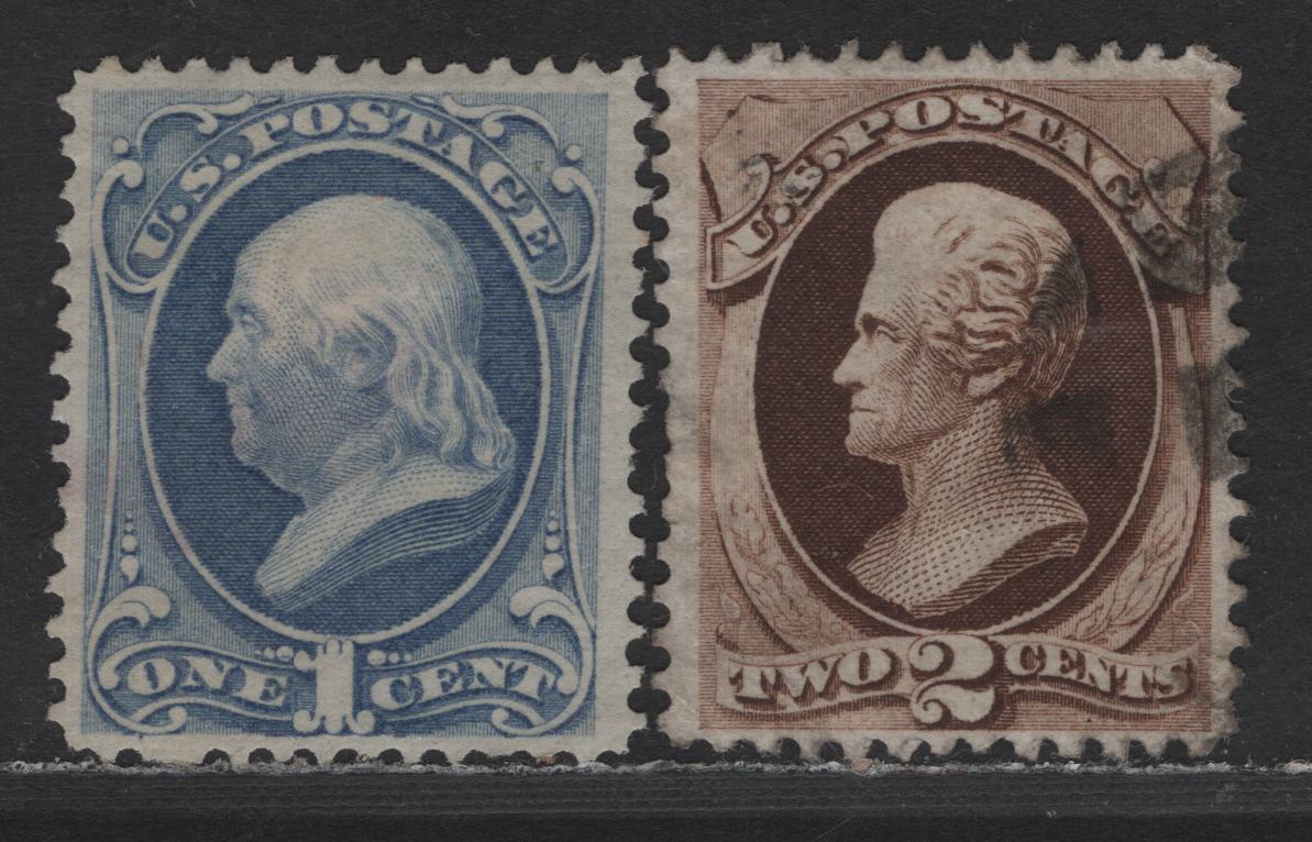 Lot 175 (C) United States Of America SC#156, 157 1c, 2c Ultramarine & Dark Brown Washington & Jackson, 1873-1879 Continental Bank Note Large Banknote Issue, 2 Fine Used Singles