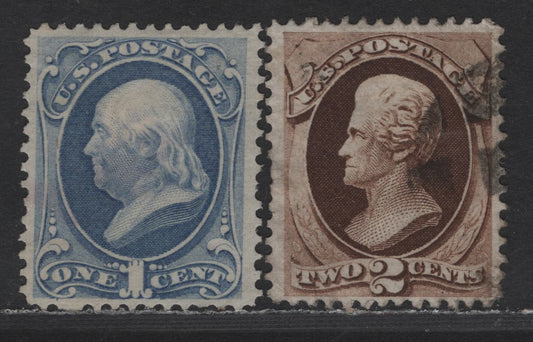 Lot 175 (C) United States Of America SC#156, 157 1c, 2c Ultramarine & Dark Brown Washington & Jackson, 1873-1879 Continental Bank Note Large Banknote Issue, 2 Fine Used Singles