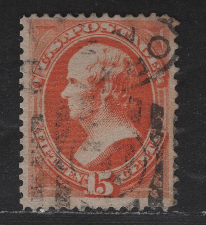 Lot 187 United States Of America SC#189 15c Orange Webster, 1879-1882 American Bank Note Large Banknote Issue, A VG Used Single Light Horizontal Crease