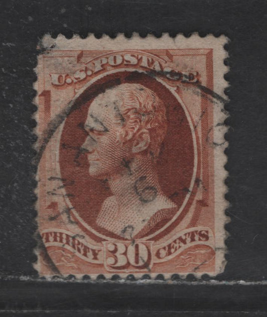 Lot 203 (C) United States Of America SC#217 30c Orang Brown Alexander Hamilton, 1887-1888 Revised Colours Large Banknote Issue, A Fair Used Single Severely Damaged Upper Left Corner Including Thinning, But Light Cancel