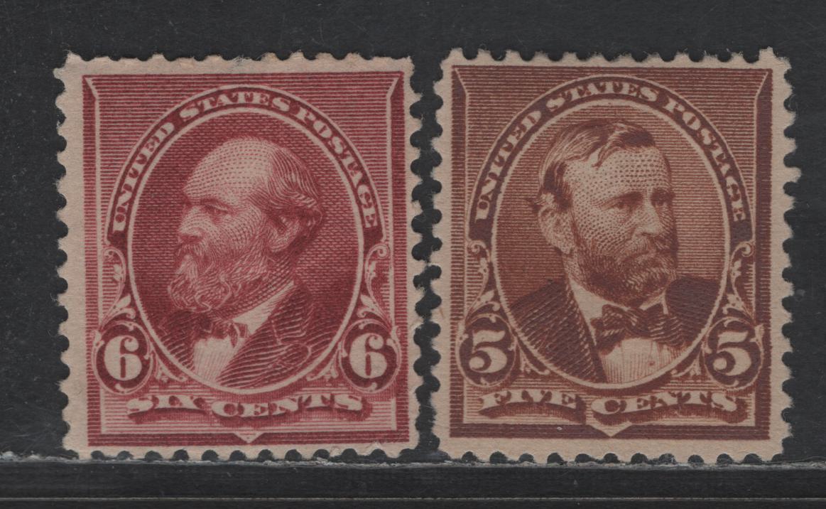 Lot 207 United States Of America SC#223-224 5c-6c Yellow Brown & Brown Red Grant & Garfield, 1890-1893 Small Banknote Issue, 2 Fine ^ VF unused Singles