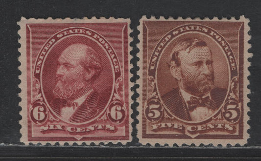 Lot 207 United States Of America SC#223-224 5c-6c Yellow Brown & Brown Red Grant & Garfield, 1890-1893 Small Banknote Issue, 2 Fine ^ VF unused Singles