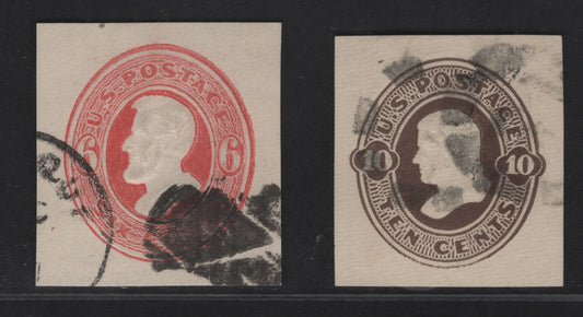 Lot 21 United States SC#U183, U189 6c & 10c Red - Brown Washington, 1874-1886 Seventh Nesbitt Issue, 2 Fine Used Singles, Cream Papers