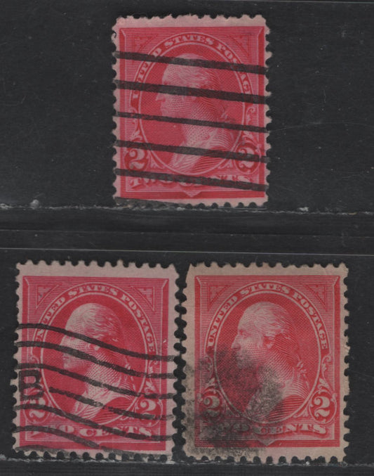 Lot 220 (C) United States Of America SC#250, 252 2c Carmine Rose George Washington, 1894 Unwatermarked First Bureau Banknote Issue, 3 VG & Fine Used Singles Types 1 & 3, Two Shades Of Type 1