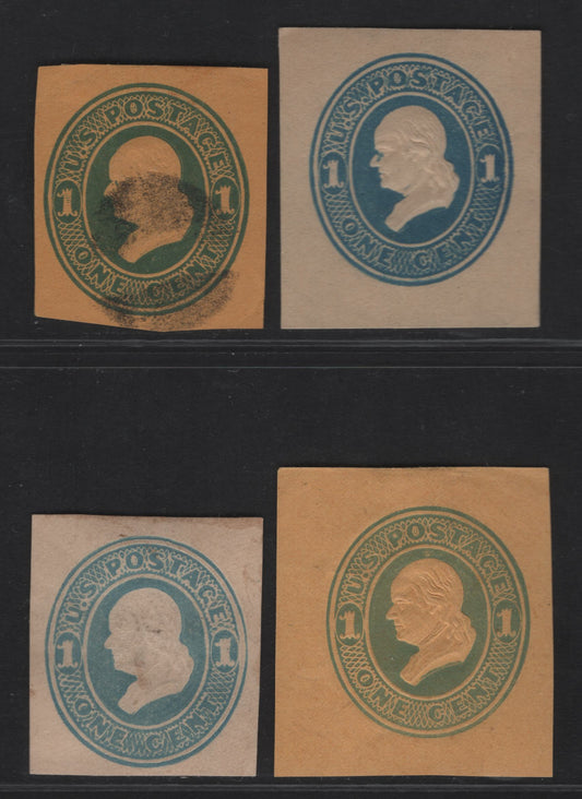 Lot 22 United States SC#U115-U116, U119 1c Blue & Light Blue Washington, 1874-1886 Seventh Nesbitt Issue, 4 Fine/Very Fine Unused Singles, Cream, Orange & Manila Papers
