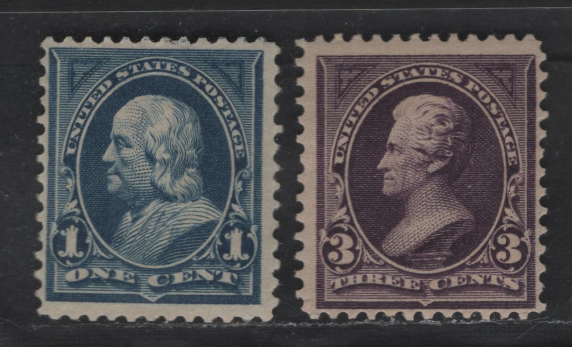 Lot 226 United States Of America SC#264, 268 1c, 3c Blue & Deep Purple Franklin & Jackson, 1895-1903 Watermarked First Bureau Banknote Issue, 2 Fine OG Singles