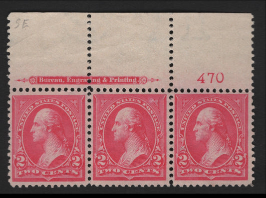 Lot 228 United States Of America SC#267a 2c Pink George Washington, 1895-1903 Watermarked First Bureau Banknote Issue, A VF unused Plate 470 Strip Of 3