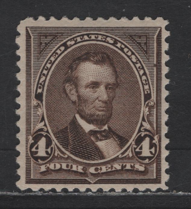 Lot 230 United States Of America SC#269 4c Dark Brown Abraham Lincoln, 1895-1903 Watermarked First Bureau Banknote Issue, A VFOG Single