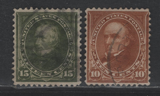 Lot 239 (C) United States Of America SC#283a, 284 10c, 15c Orange Brown & Olive Green Webster & Clay, 1895-1903 Watermarked First Bureau Banknote Issue, 2 VF Used Singles 10c Is Type II