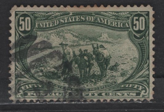 Lot 243 (C) United States Of America SC#291 50c Deep Sage Green Western Mining Prospector, 1898 Trans-Mississippi Issue, A VG Used Single Lateral Shear Tear On Back
