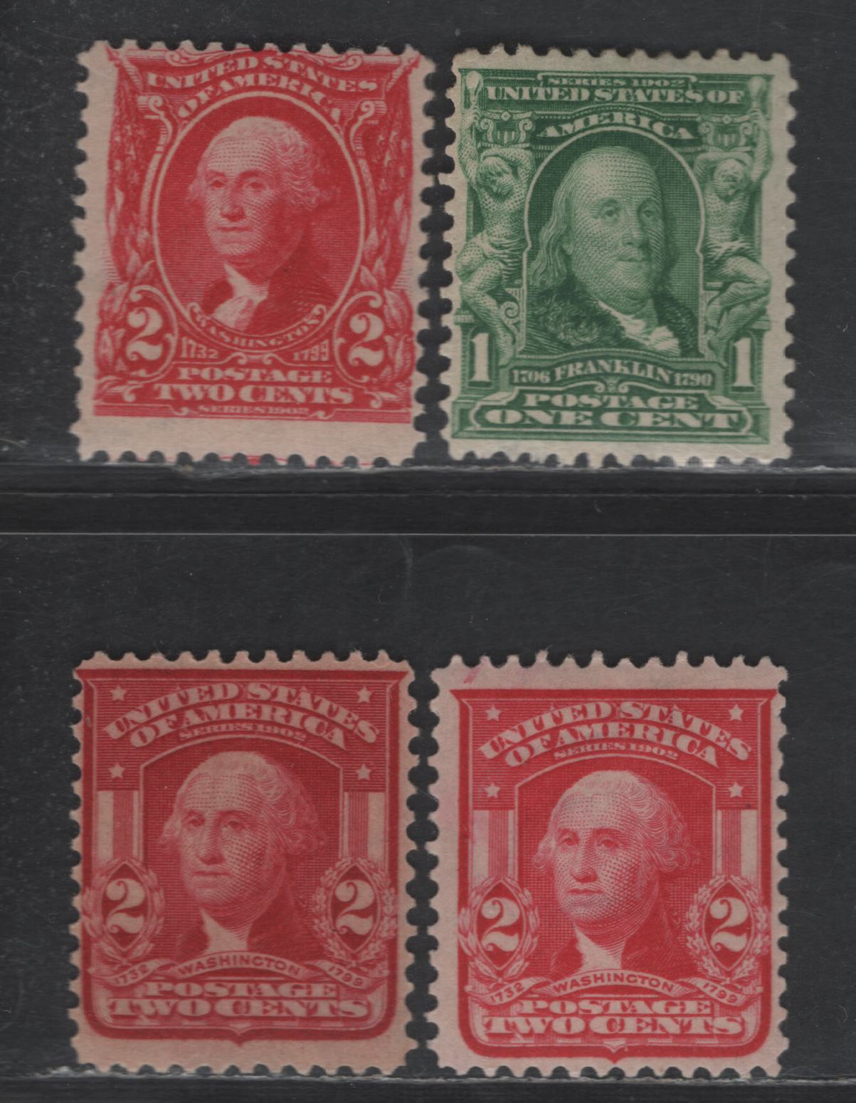 Lot 246 United States Of America SC#300, 301, 319, 319F 1c, 2c Green, Carmine Rose, Scarlet & Lake Franklin & Washington, 1902-1908 Second Bureau Issue, 4 Fine OG Singles 2c Lake Is Type II