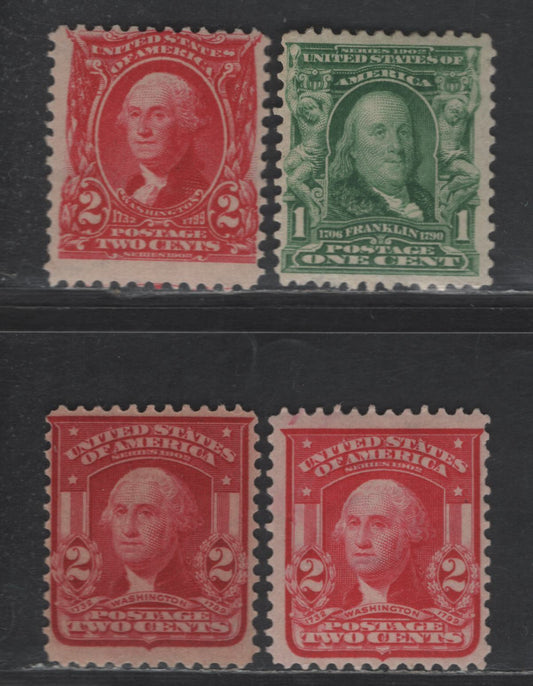 Lot 246 United States Of America SC#300, 301, 319, 319F 1c, 2c Green, Carmine Rose, Scarlet & Lake Franklin & Washington, 1902-1908 Second Bureau Issue, 4 Fine OG Singles 2c Lake Is Type II