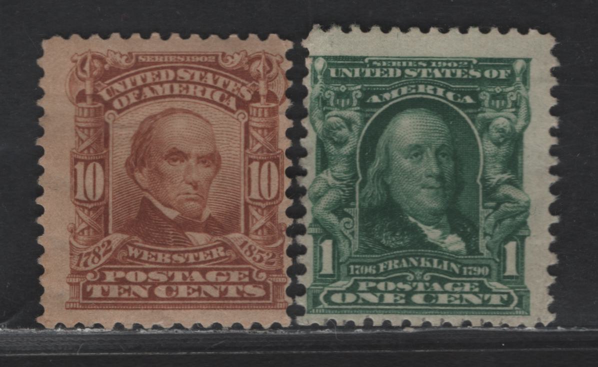 Lot 247 United States Of America SC#300, 307 1c, 10c Dark Blue Green & Pale Red Brown Franklin & Webster, 1902-1908 Second Bureau Issue, 2 Fine unused Singles