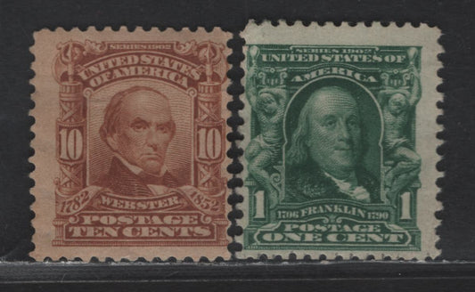 Lot 247 United States Of America SC#300, 307 1c, 10c Dark Blue Green & Pale Red Brown Franklin & Webster, 1902-1908 Second Bureau Issue, 2 Fine unused Singles