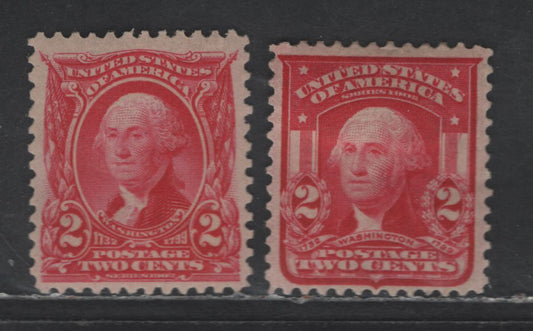 Lot 248 United States Of America SC#319, 301 2c Carmine George Washington, 1902-1908 Second Bureau Issue, 2 VFOG Singles 2c Carmine Is Type I