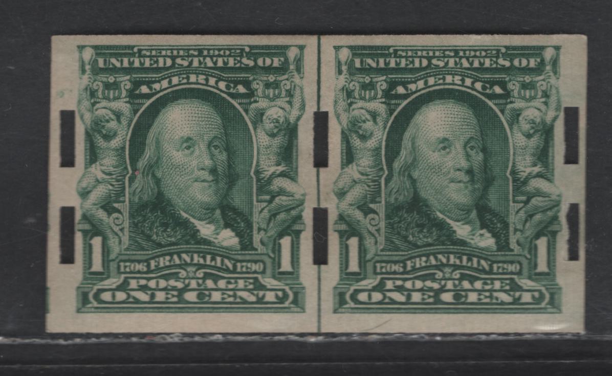 Lot 249 United States Of America SC#314 1c Blue Green Benjamin Franklin, 1902-1908 Second Bureau Issue, A VFOG Single Imperf Pair With Type III Schermack Perforations