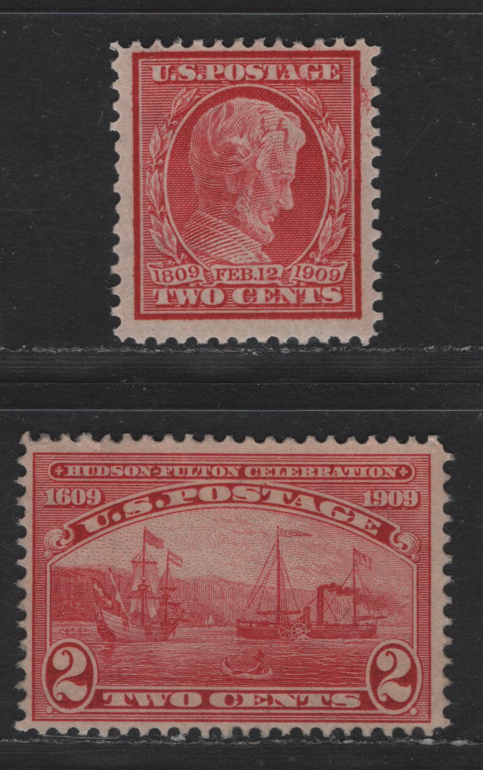 Lot 261 United States Of America SC#367, 372 2c Carmine Lincoln, Halfmoon & Steamship, 1909 Lincoln Centenary & Hudson-Fulton Issues, 2 Fine OG Singles