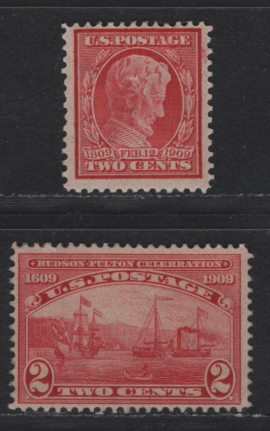 Lot 261 United States Of America SC#367, 372 2c Carmine Lincoln, Halfmoon & Steamship, 1909 Lincoln Centenary & Hudson-Fulton Issues, 2 Fine OG Singles