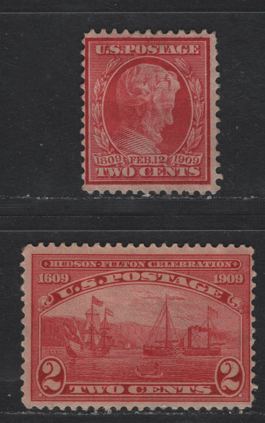 Lot 262 United States Of America SC#367, 372 2c Carmine Lincoln, Halfmoon & Steamship, 1909 Lincoln Centenary & Hudson-Fulton Issues, 2 Fine OG Singles