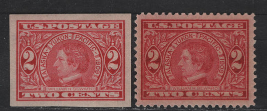 Lot 266 United States Of America SC#370-371 2c Carmine William H. Seward, 1909 Alaska-Yukon Pacific Exposition Issue, 2 VFOG Singles Perforated & Imperf.