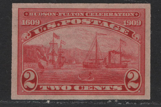 Lot 270 United States Of America SC#373 2c Carmine Halfmoon & Steamship, 1909 Hudson-Fulton Celebration Issue, A VFNH Single Imperf.