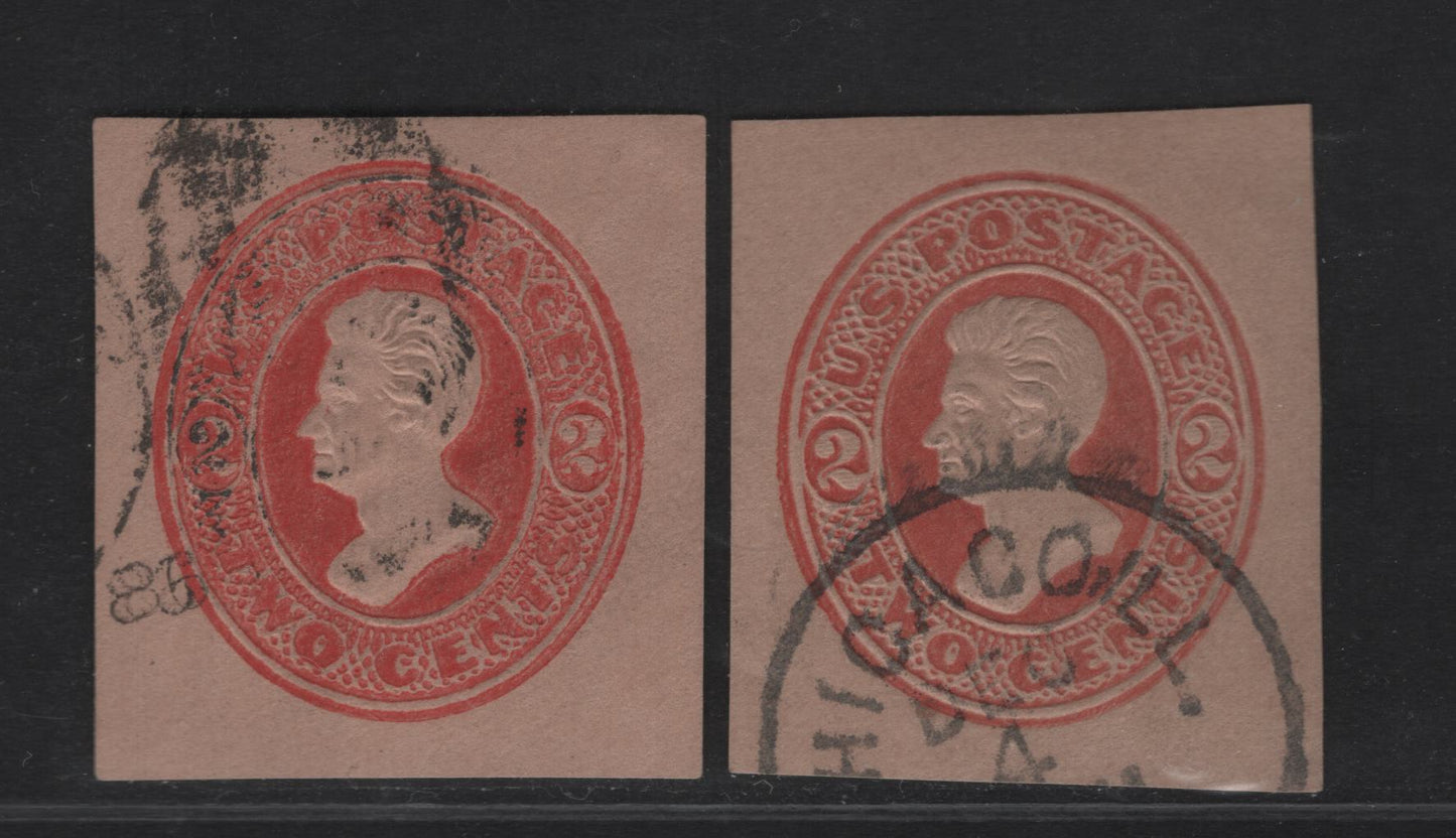 Lot 27 United States SC#U152 2c Vermillion Jackson, 1874-1886 Seventh Nesbitt Issue, 2 Very Fine Used Singles, Fawn Paper, Two Shades