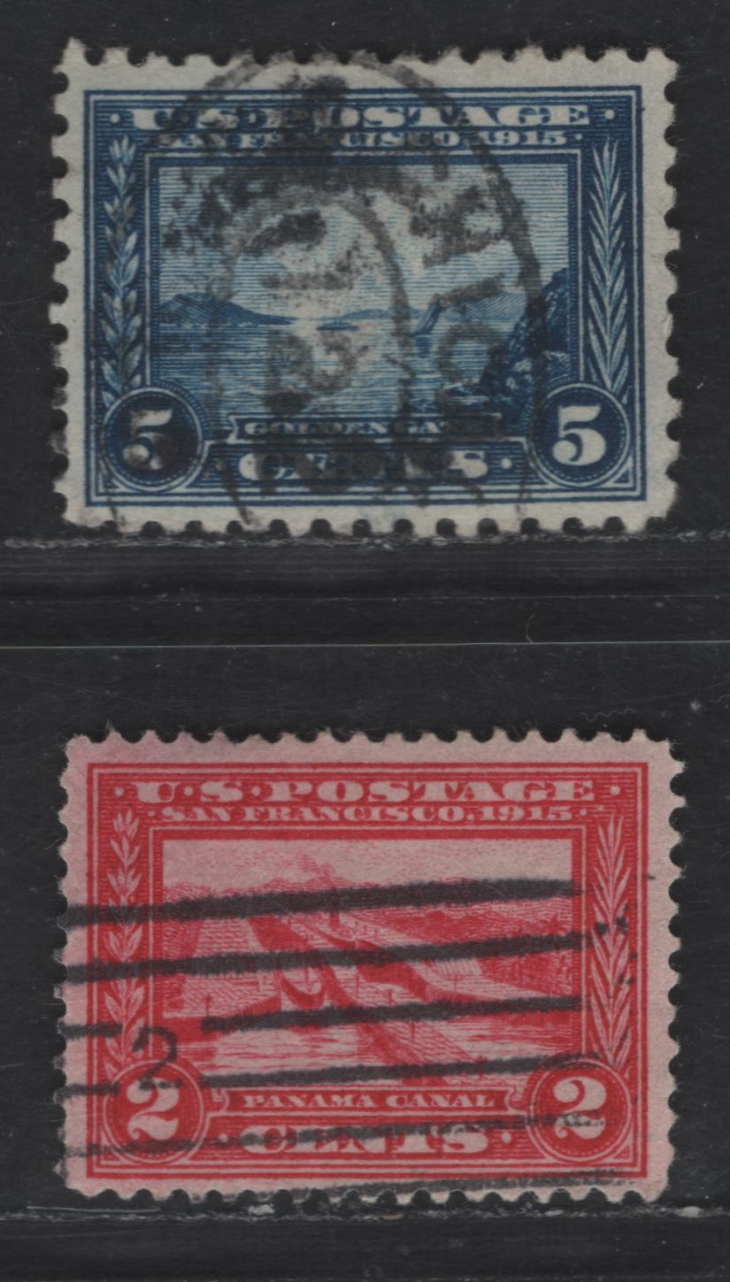 Lot 272 (C) United States Of America SC#398, 403 2c, 5c Carmine & Dark Blue Pedro Miguel Locks & Golden Gate, 1913-1915 Panama Pacific Exposition Issue, 2 Fine Used Singles Perf. 12 & 10