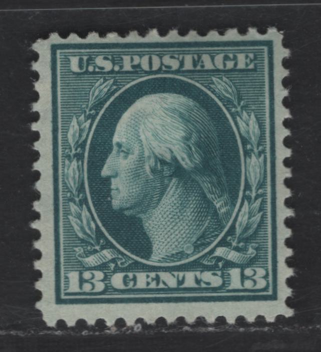 Lot 273 United States Of America SC#339 13c Blue Green George Washington, 1908-1920 Washington-Franklin Issue, A Fine OG Single Perf. 12, Wmk Double Lined USPS