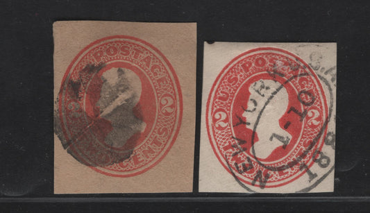 Lot 28 United States SC#U153, W155 2c Vermillion Jackson, 1874-1886 Seventh Nesbitt Issue, 2 Fine Used Singles, White & Manilla Envelope, Wrapper Design Type 4