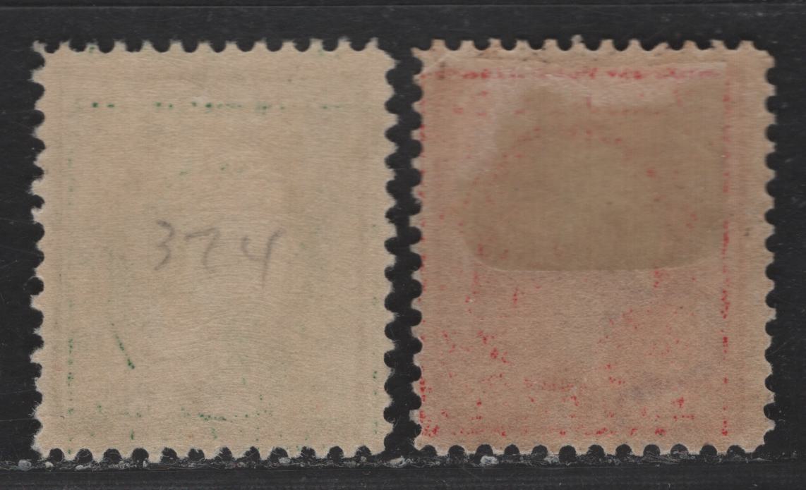 Lot 283 United States Of America SC#374-375 1c-2c Green & Carmine Washington & Franklin, 1908-1920 Washington-Franklin Issue, 2 Fine & VFOG Singles Perf. 12, Wmk Single Lined USPS