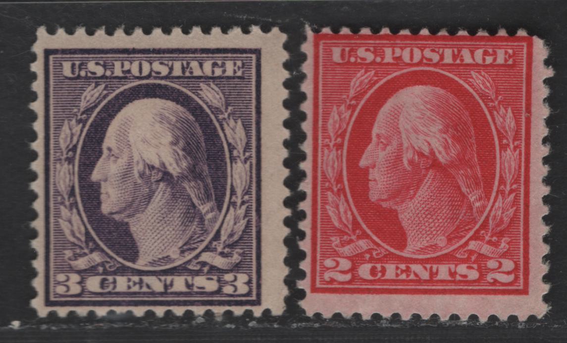 Lot 284 United States Of America SC#376, 406 2c-3c Carmine & Violet George Washington, 1908-1920 Washington-Franklin Issue, 2 Fine OG Singles Perf. 12, Wmk Single Lined USPS, Both Type 1