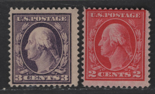 Lot 284 United States Of America SC#376, 406 2c-3c Carmine & Violet George Washington, 1908-1920 Washington-Franklin Issue, 2 Fine OG Singles Perf. 12, Wmk Single Lined USPS, Both Type 1