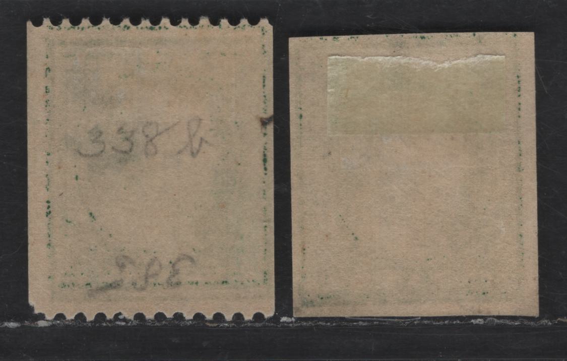 Lot 289 United States Of America SC#383, 385 1c Green  Benjamin Franklin, 1908-1920 Washington-Franklin Issue, 2 Fine OG Singles Imperf & Perf. 12 Horizontally, Wmk Single Lined USPS