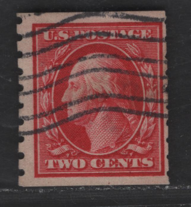 Lot 293 (C) United States Of America SC#393 2c Carmine George Washington, 1908-1920 Washington-Franklin Issue, A VG Used Single Coil Single, Perf. 8.5 Vertically, Wmk Single Lined USPS