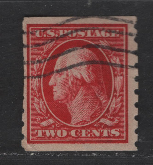 Lot 294 United States Of America SC#393 2c Carmine George Washington, 1908-1920 Washington-Franklin Issue, A Good Used Single Coil Single, Perf. 8.5 Vertically, Wmk Single Lined USPS