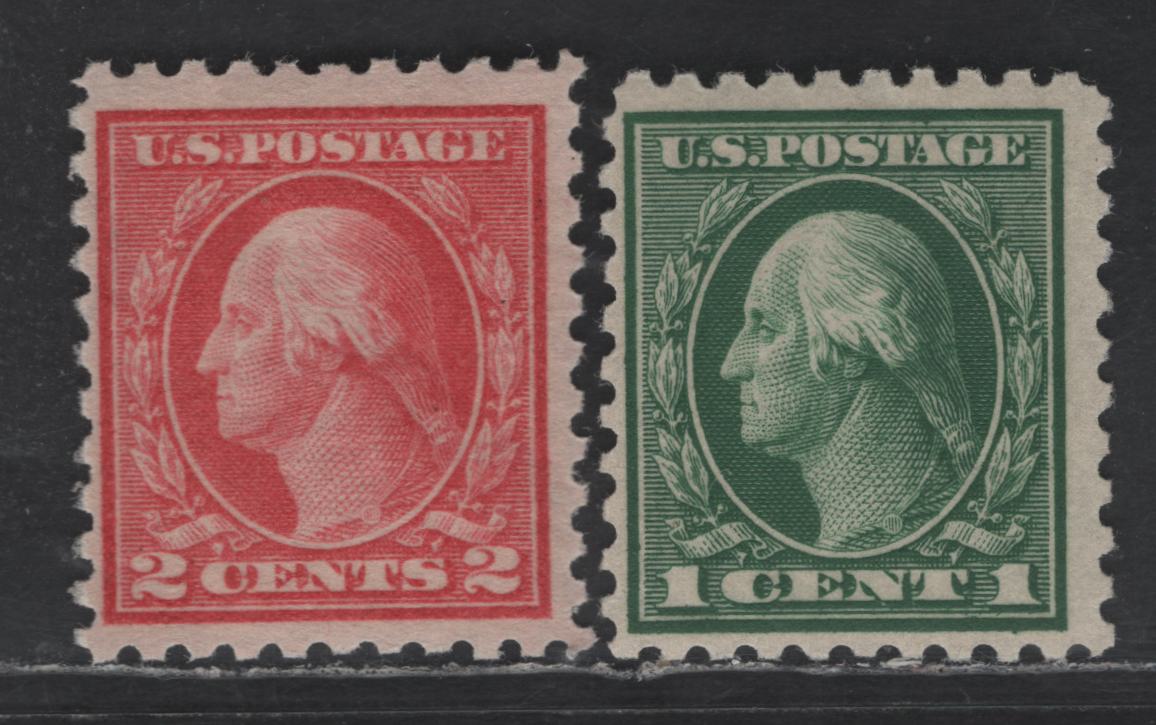 Lot 297 United States Of America SC#424, 425 1c-2c Green & Rose Red George Washington, 1908-1920 Washington-Franklin Issue, 2 Fine NH Singles Perf. 10, Wmk Single Lined USPS, 2c Is Type 1